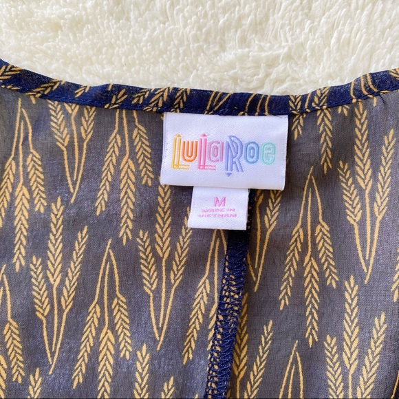 Lularoe Lindsay kimono blue gold wheat chiffon - Picture 11 of 14